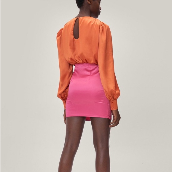 Color Block Ruffle Front Bodycon Mini Dress - Picture 4 of 4